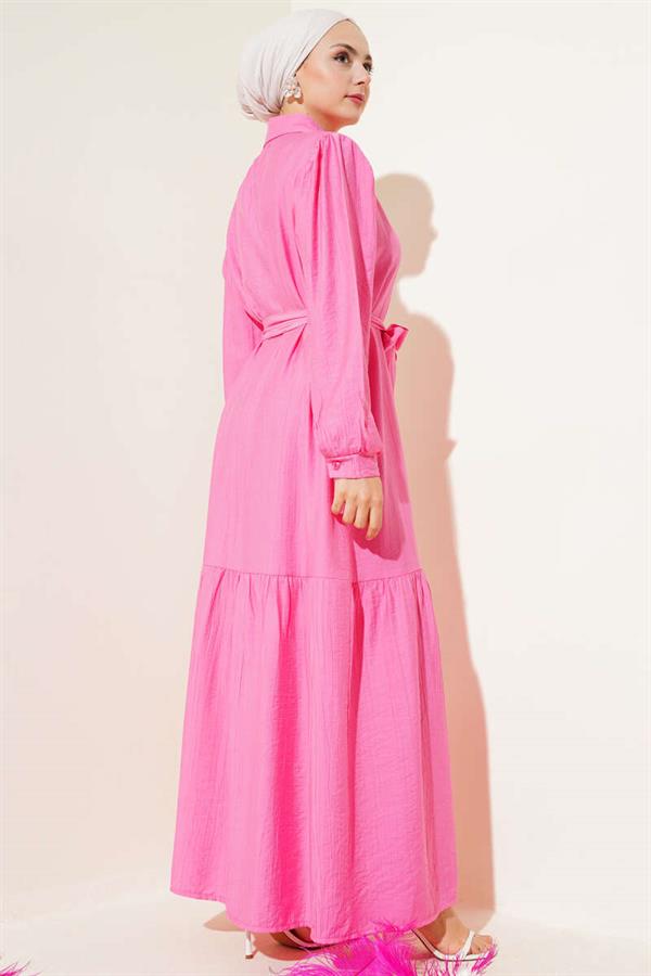 Pink Button-Down Flounce Dress