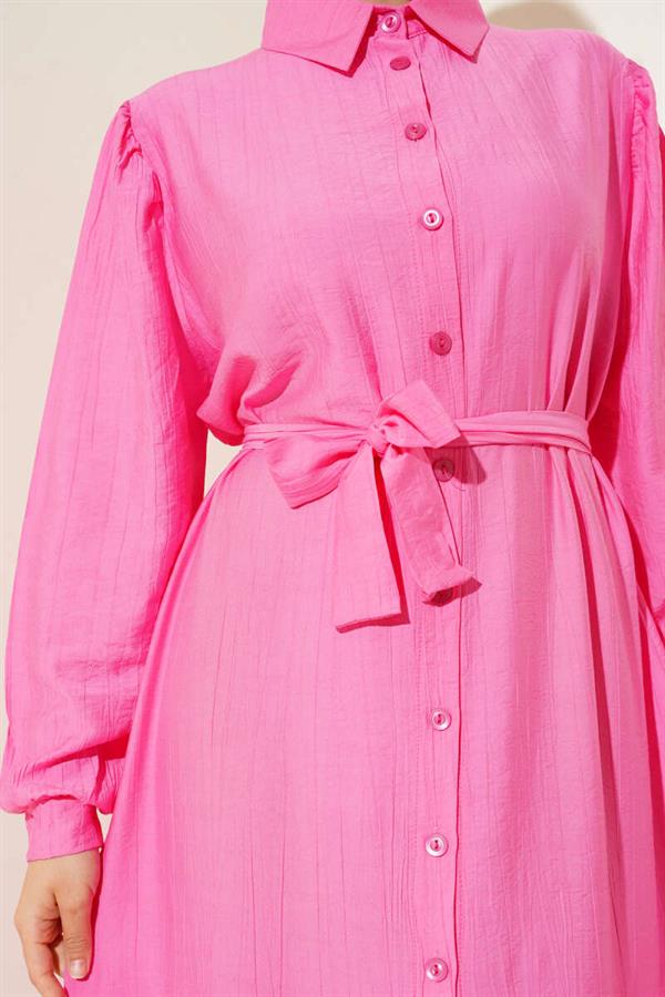 Pink Button-Down Flounce Dress
