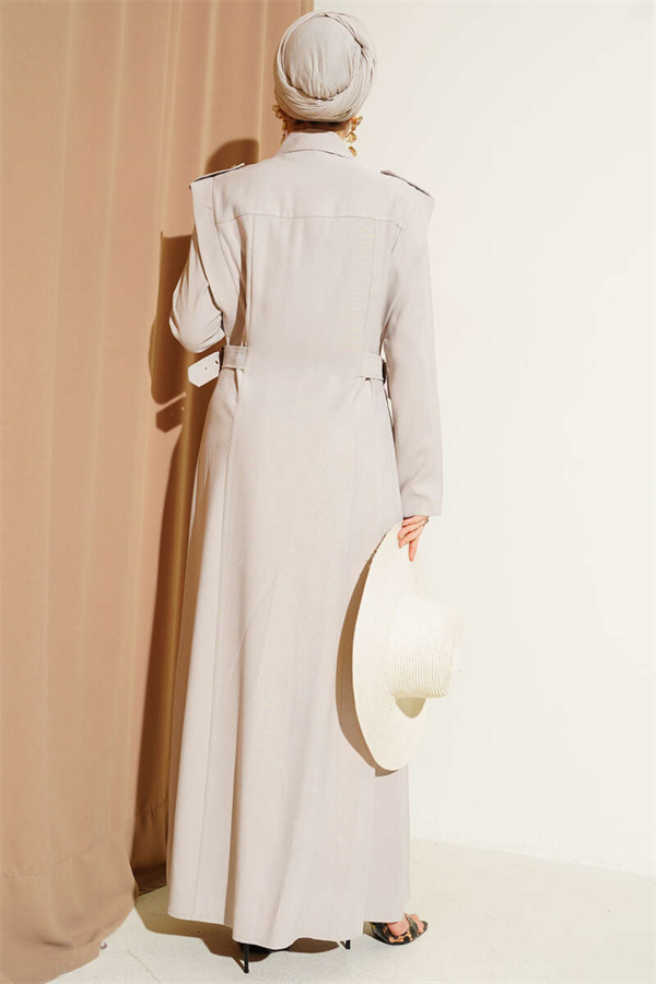 Full-Length Buttoned Tencel Dress with Side Belts (Stone)