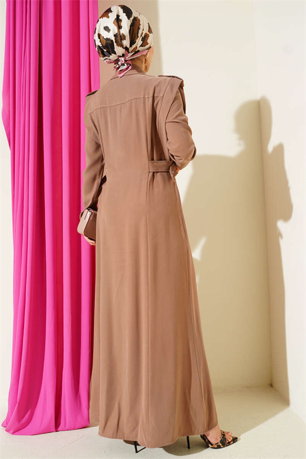 Full-Length Buttoned Side Belt Tencel Dress Latte