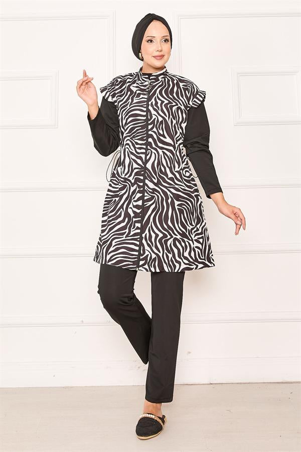 Fully Zippered Adjustable Waist Hijab Swimsuit Burkini -130