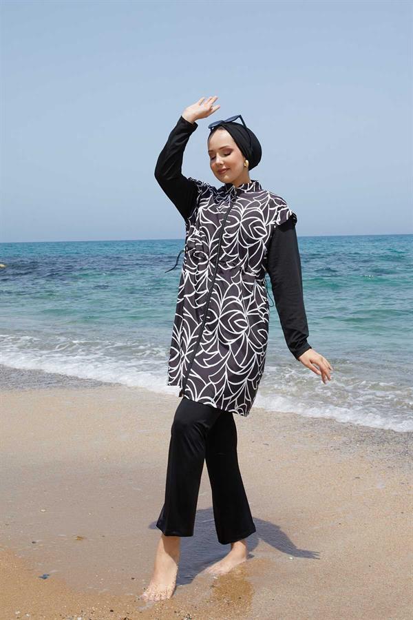 Fully Zippered Adjustable Waist Hijab Swimsuit -133