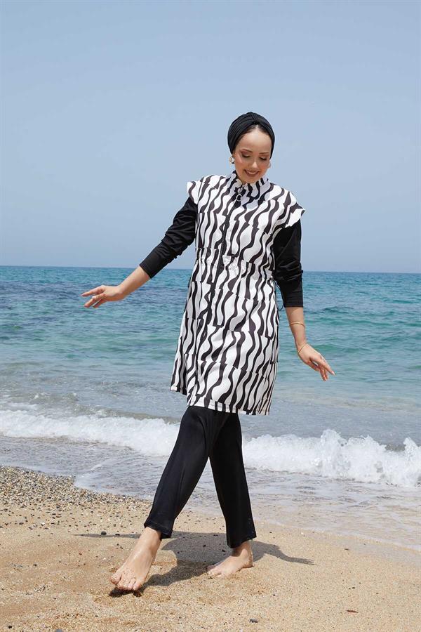 Full Length Zippered Adjustable Waist Modest Swimsuit -131