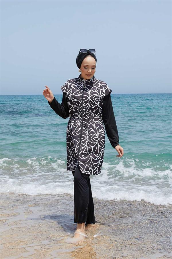 Fully Zippered Adjustable Waist Hijab Swimsuit -133