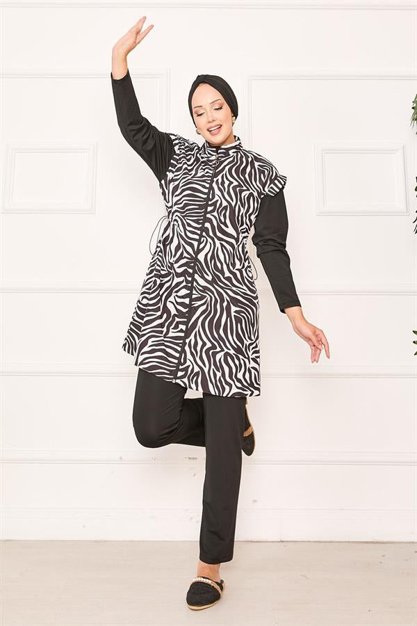 Fully Zippered Adjustable Waist Hijab Swimsuit Burkini -130