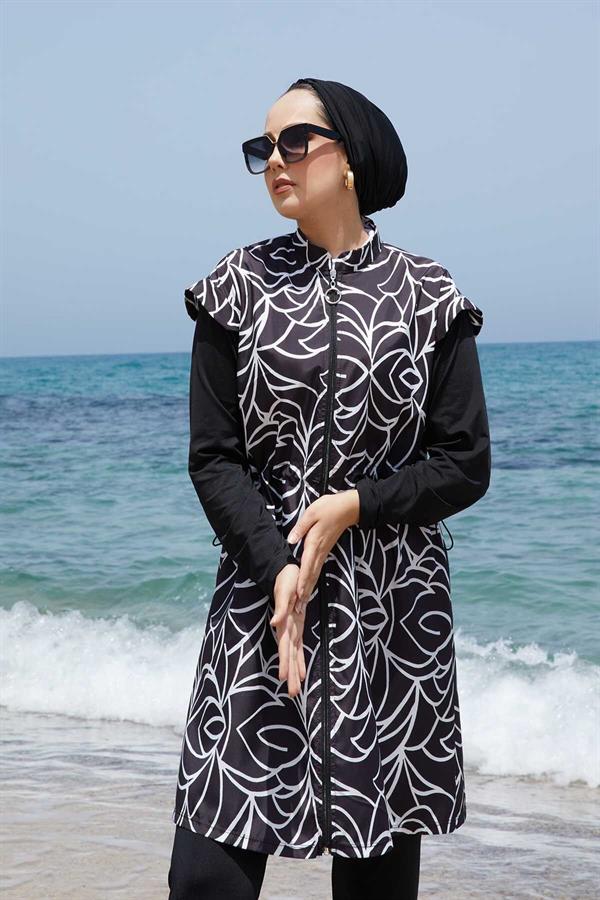 Fully Zippered Adjustable Waist Hijab Swimsuit -133