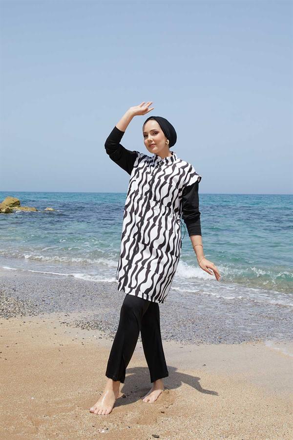 Full Length Zippered Adjustable Waist Modest Swimsuit -131