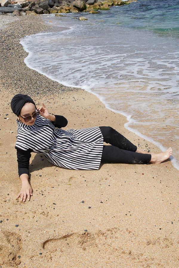 Full Length Zippered Waist Adjustable Modest Swimsuit -132