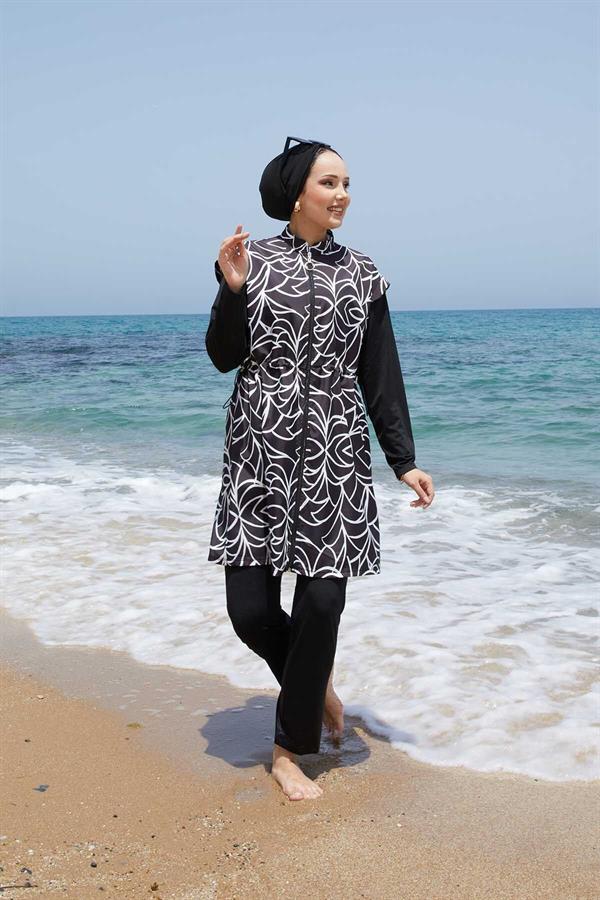 Fully Zippered Adjustable Waist Hijab Swimsuit -133