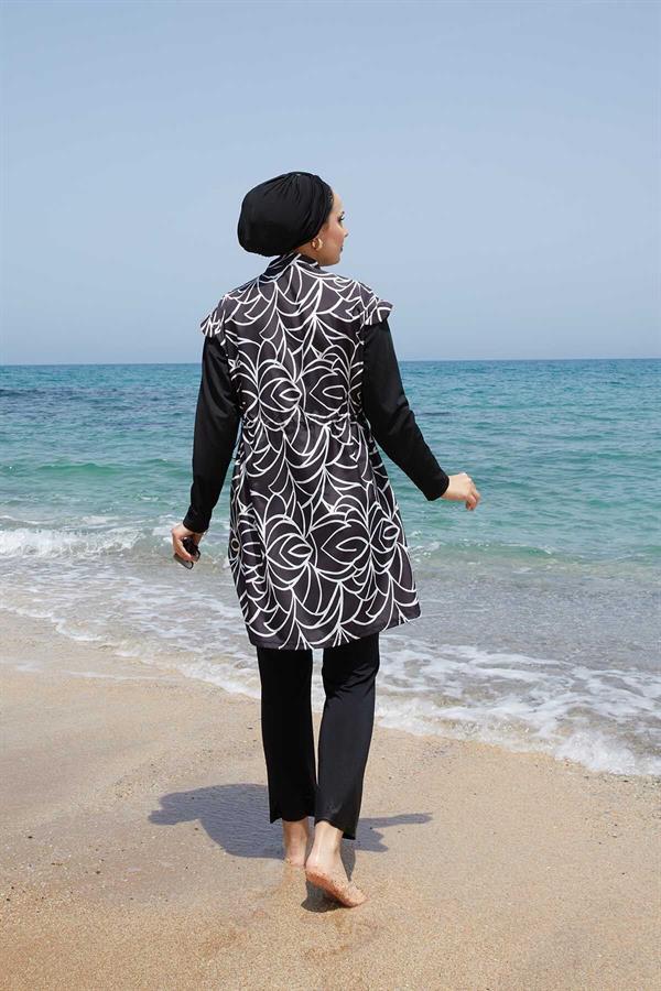 Fully Zippered Adjustable Waist Hijab Swimsuit -133