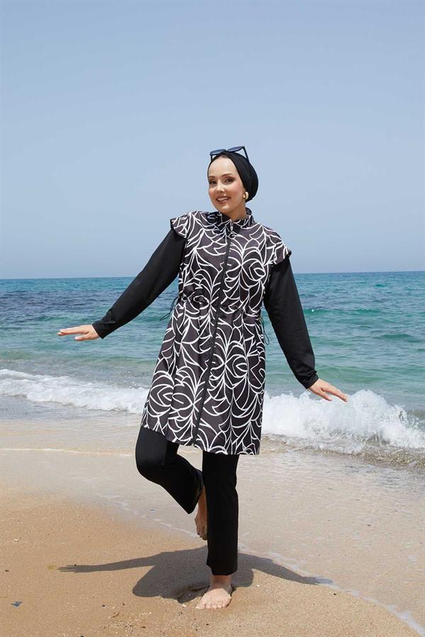 Fully Zippered Adjustable Waist Hijab Swimsuit -133