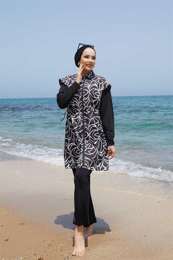 Fully Zippered Adjustable Waist Hijab Swimsuit -133