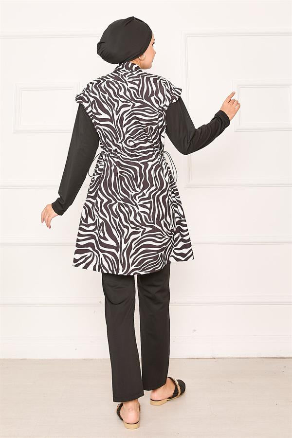 Fully Zippered Adjustable Waist Hijab Swimsuit Burkini -130