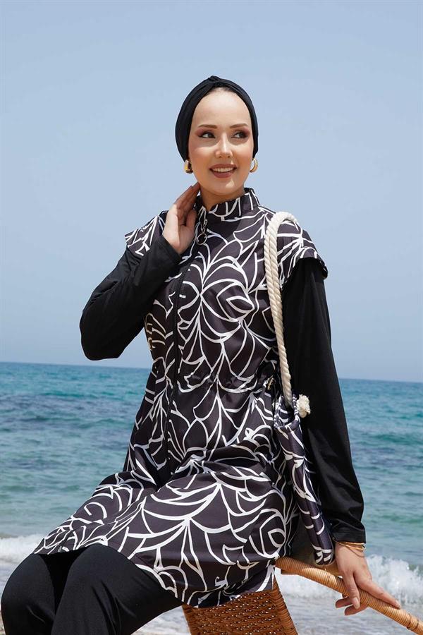 Fully Zippered Adjustable Waist Hijab Swimsuit -133