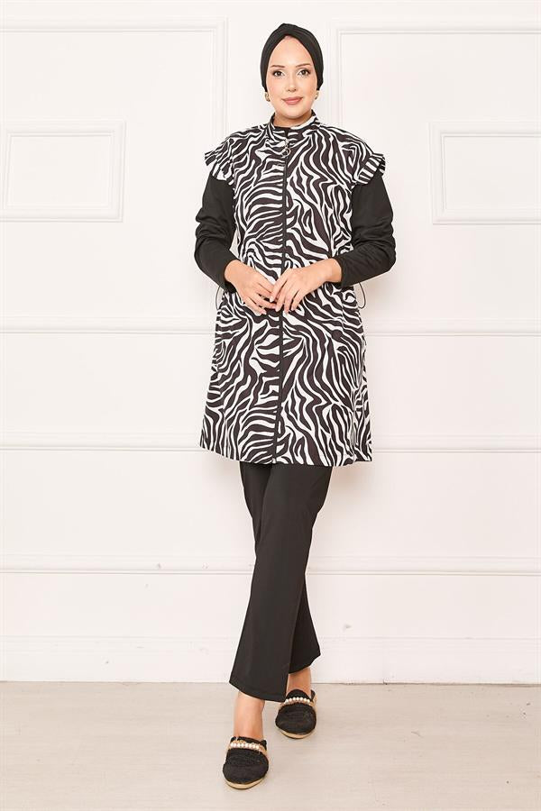 Fully Zippered Adjustable Waist Hijab Swimsuit Burkini -130