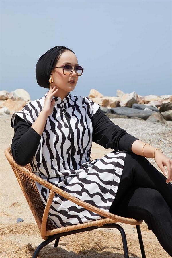 Full Length Zippered Adjustable Waist Modest Swimsuit -131