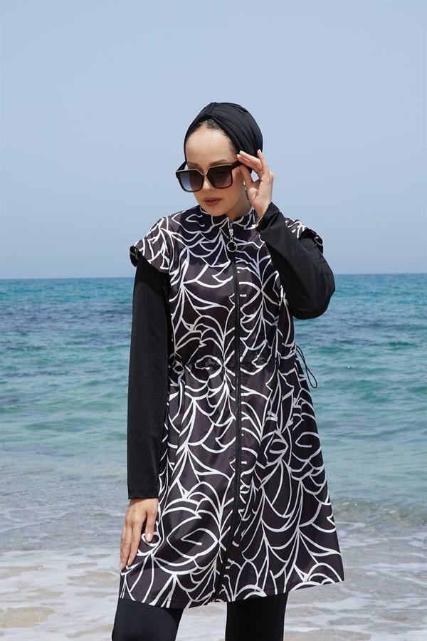 Fully Zippered Adjustable Waist Hijab Swimsuit -133