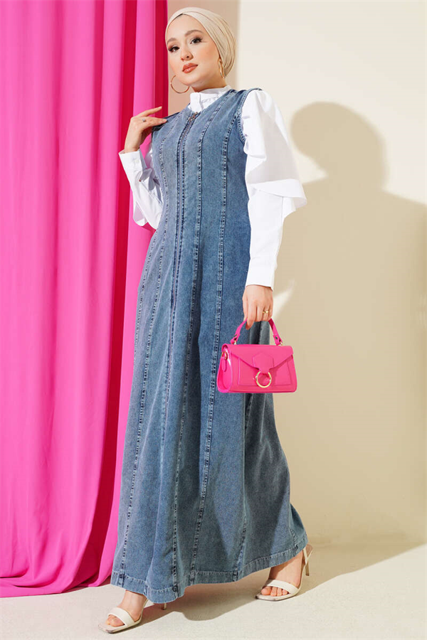 Full-Zip Denim Vest, Light Blue