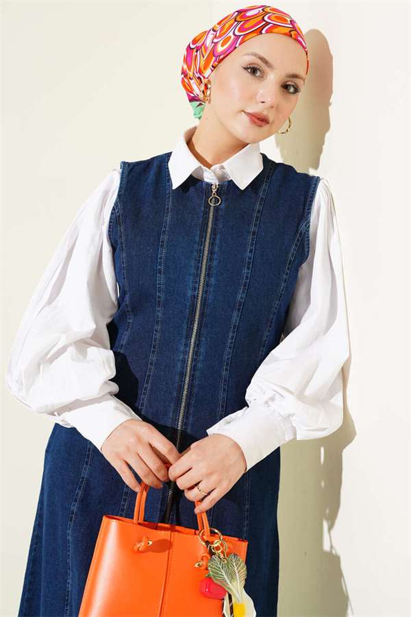 Full-Zip Denim Vest, Blue