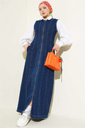 Full-Zip Denim Vest, Blue