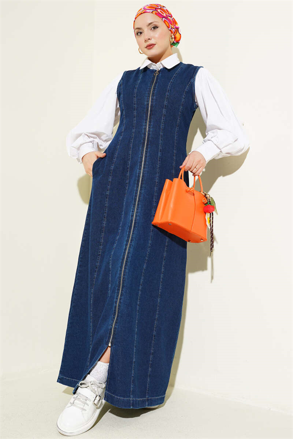 Full-Zip Denim Vest, Blue