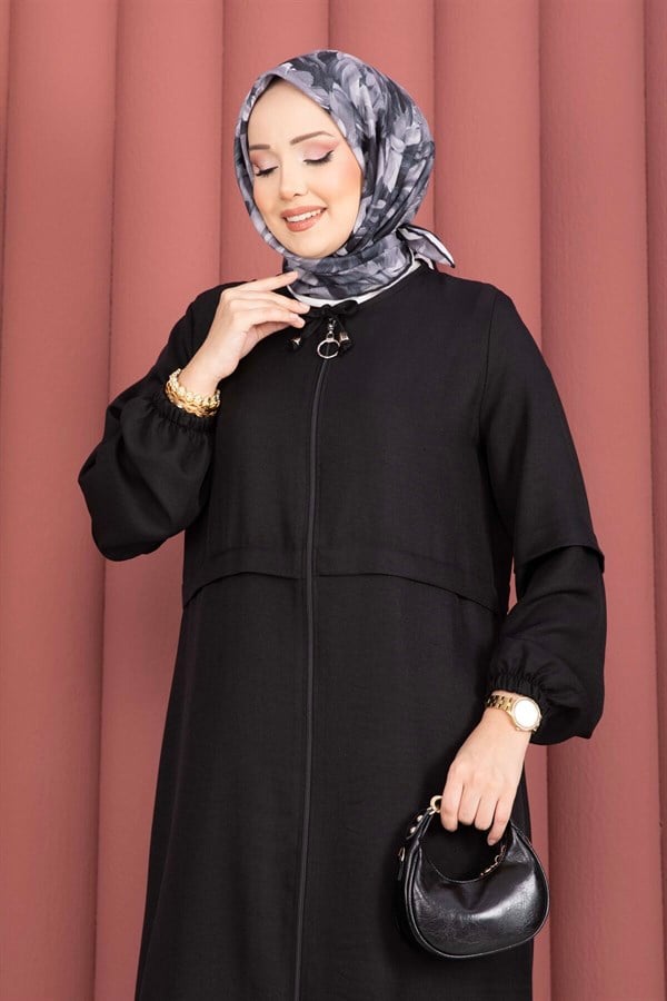 Full-Zip Hijab Abaya, Black