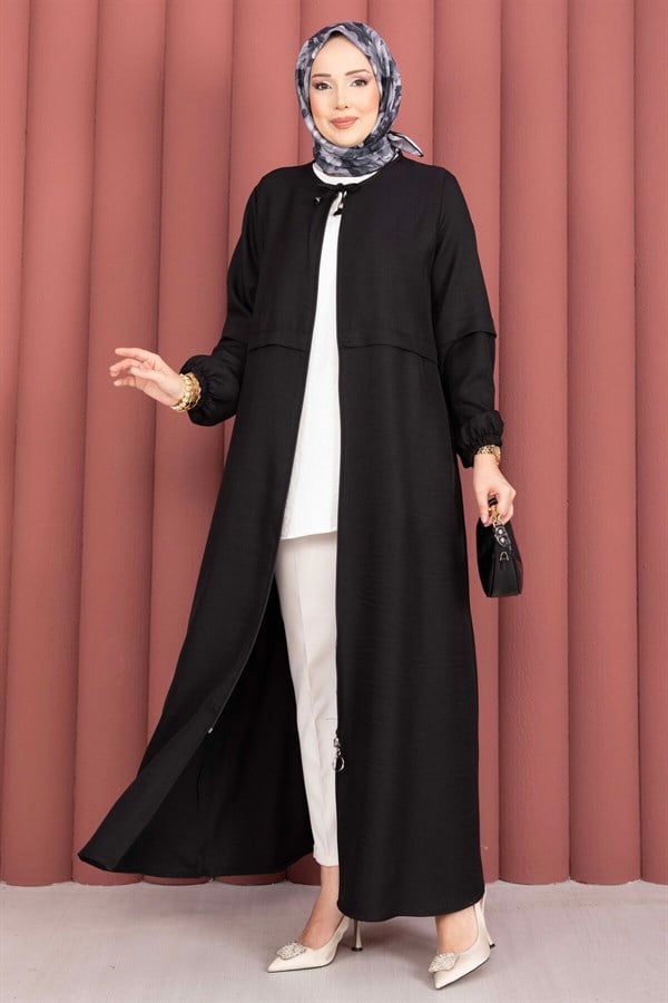 Full-Zip Hijab Abaya, Black
