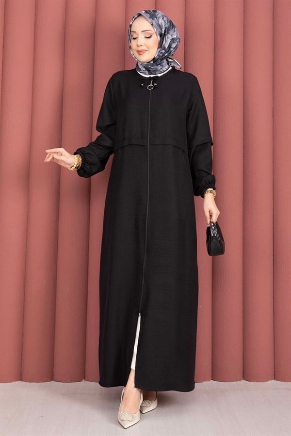 Full-Zip Hijab Abaya, Black