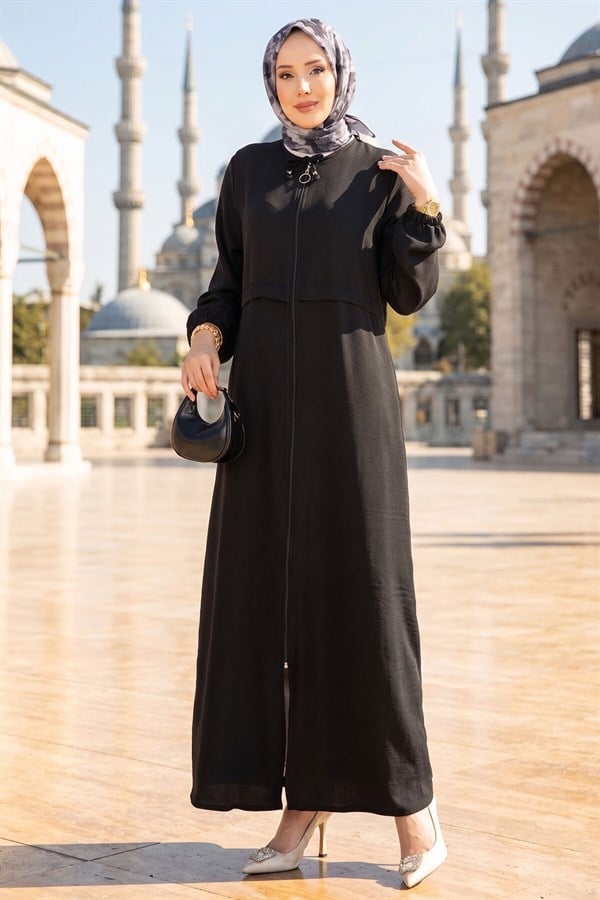 Full-Zip Hijab Abaya, Black