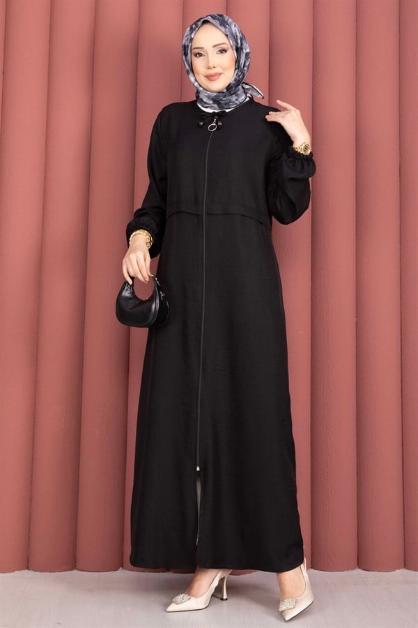 Full-Zip Hijab Abaya, Black
