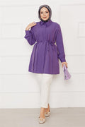 Hidden Button Pleat Detailed Hijab Shirt Purple