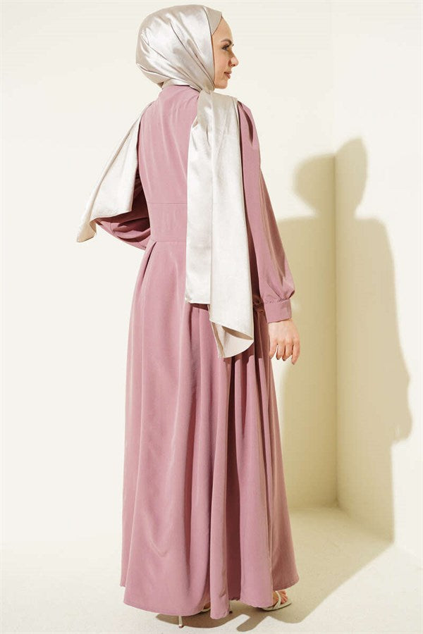 Full-Length Dress with Gold Buttons and Darts, Rose Pink