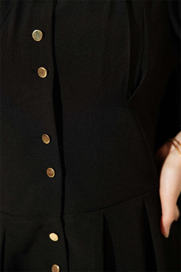 Full-Length Dress with Gold Buttons and Darts, Black