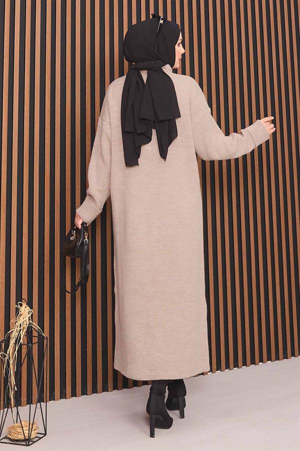 Mink Hijab Knitted Cardigan with Gold Buttons Throughout