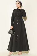 Anthracite Denim Dress with Metal Buttons and Belt