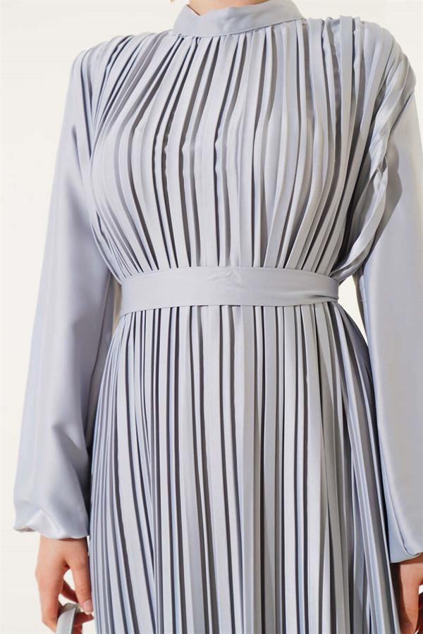 Pleated Satin Dress Gray