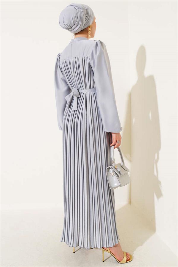 Pleated Satin Dress Gray