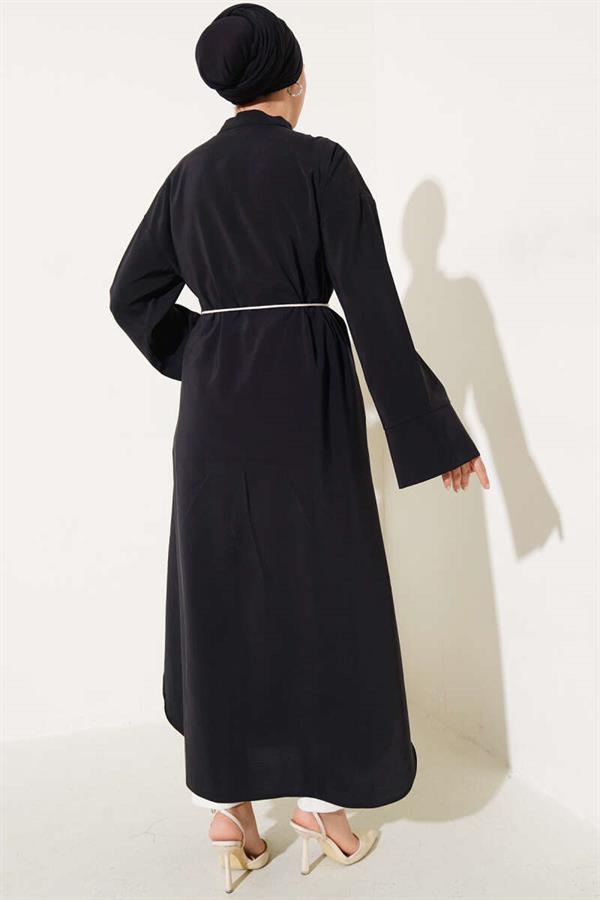Tencel Dress with Wooden Buttons Throughout Black