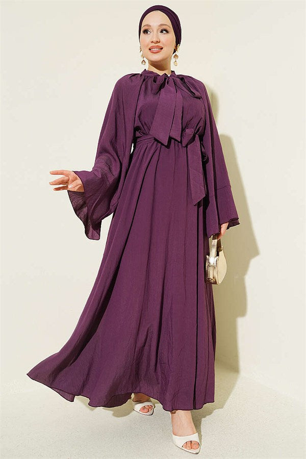 Neckline Dress with Elastic Waist, Purple