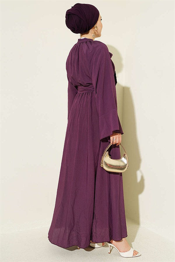 Neckline Dress with Elastic Waist, Purple