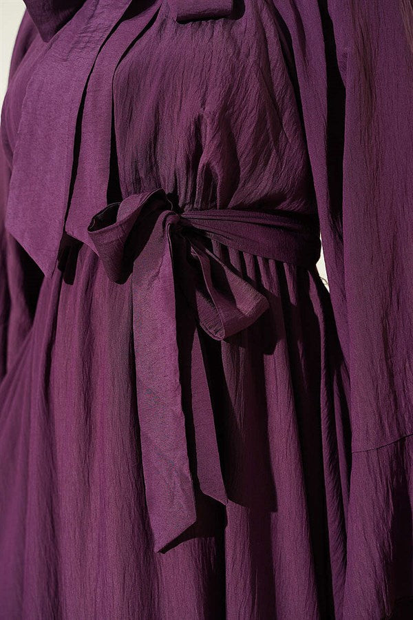 Neckline Dress with Elastic Waist, Purple