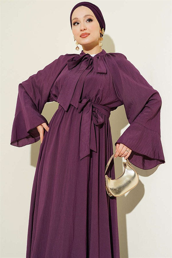 Neckline Dress with Elastic Waist, Purple