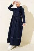 Tie Neck Denim Dress Navy Blue