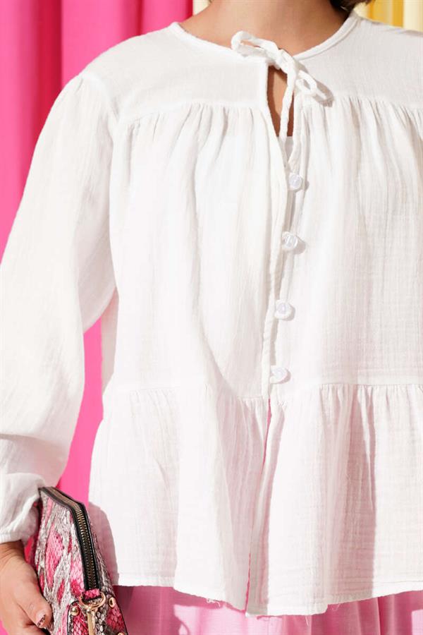 Brit Button Detailed Blouse Ecru