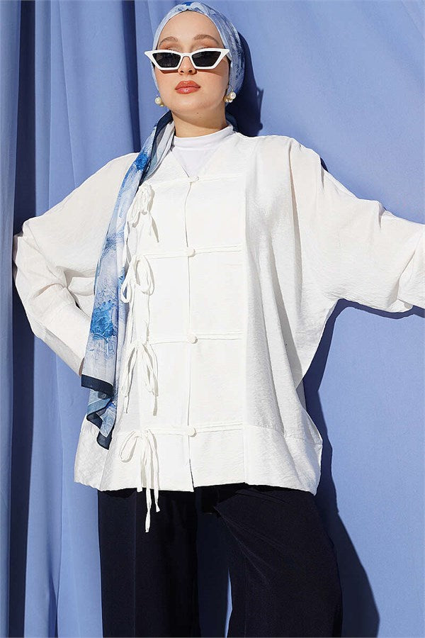 British Button Detail Shirt, Ecru