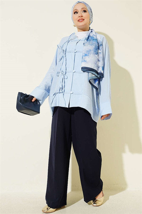 British Button Detail Shirt Blue