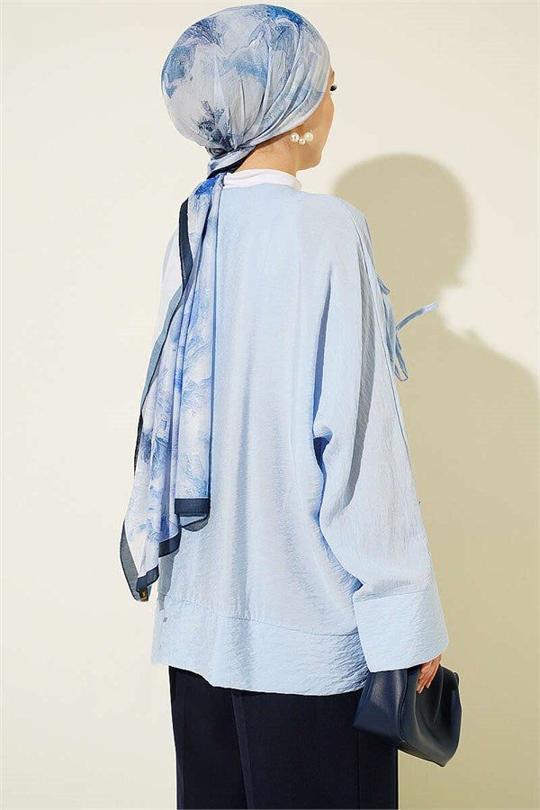 British Button Detail Shirt Blue