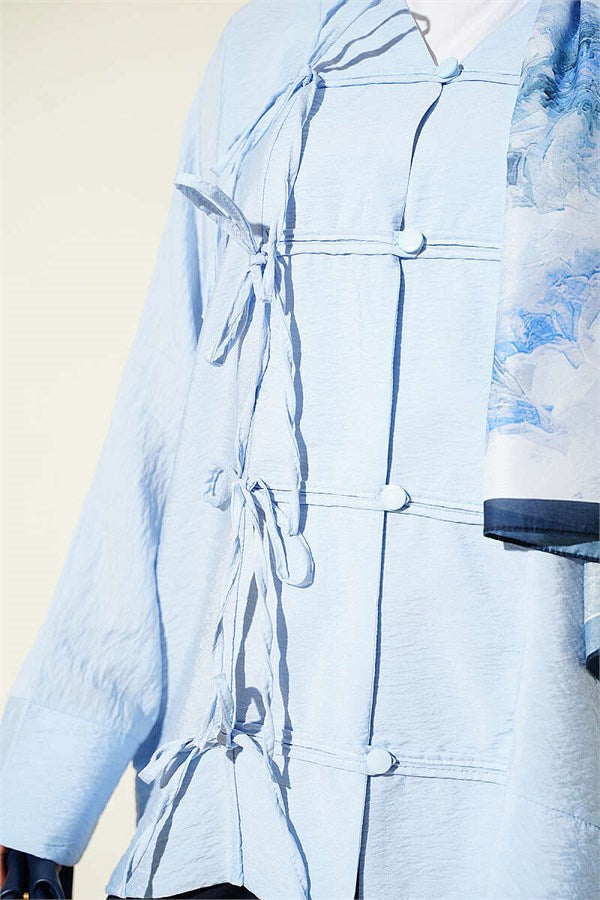 British Button Detail Shirt Blue