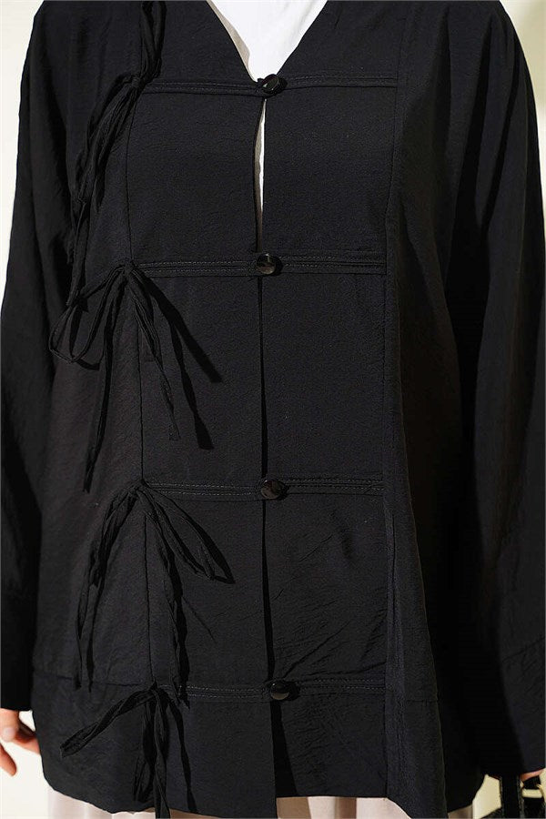 British Button Detail Shirt Black