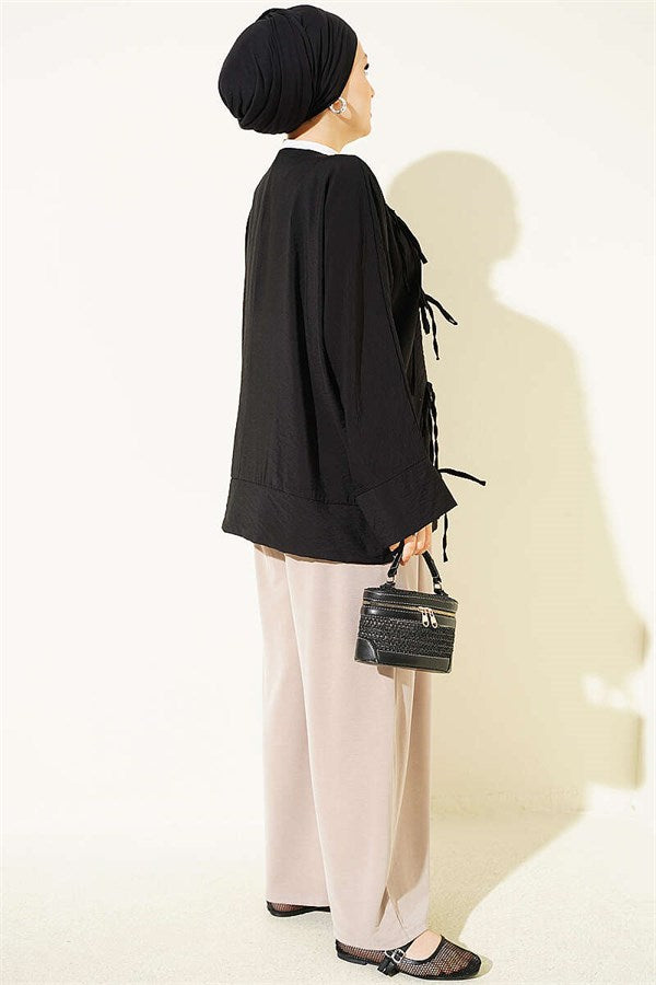 British Button Detail Shirt Black